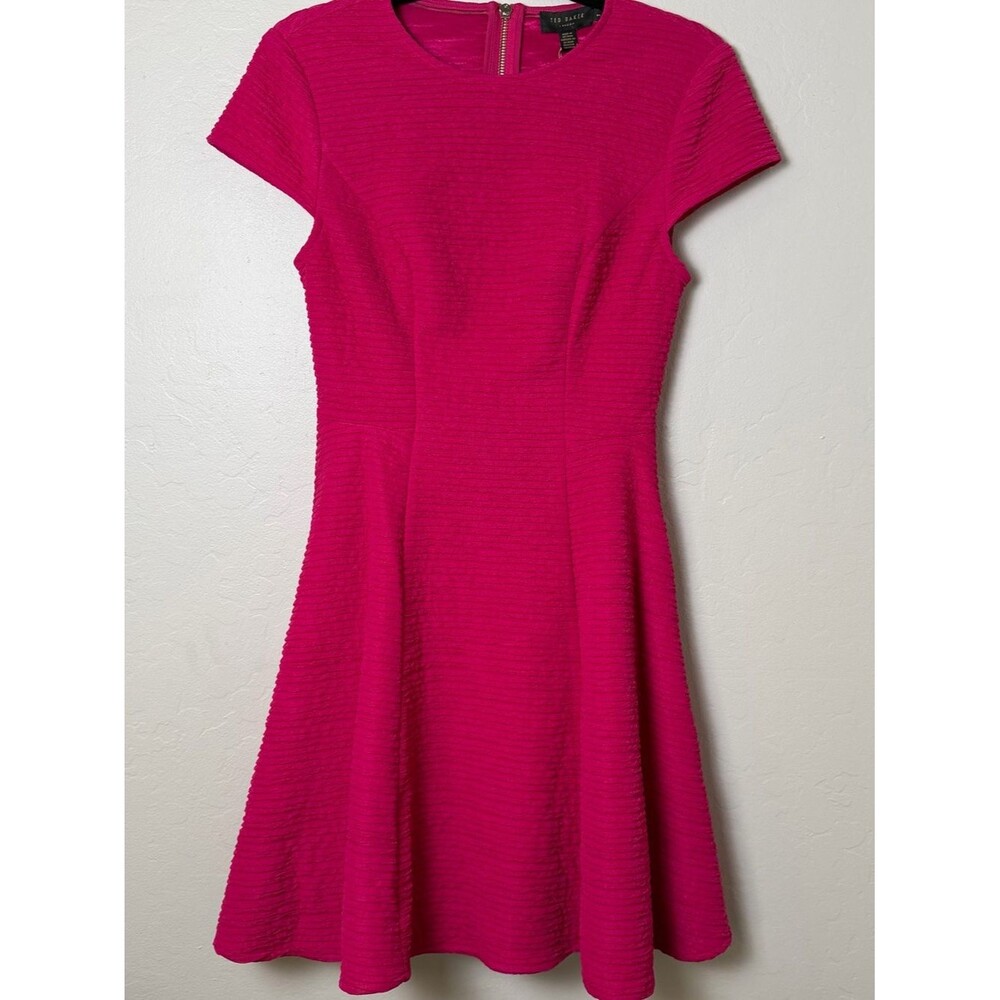Ted Baker London Pink Textured Fit & Flare Mini Dress Cap Sleeve Size 1 US S/4